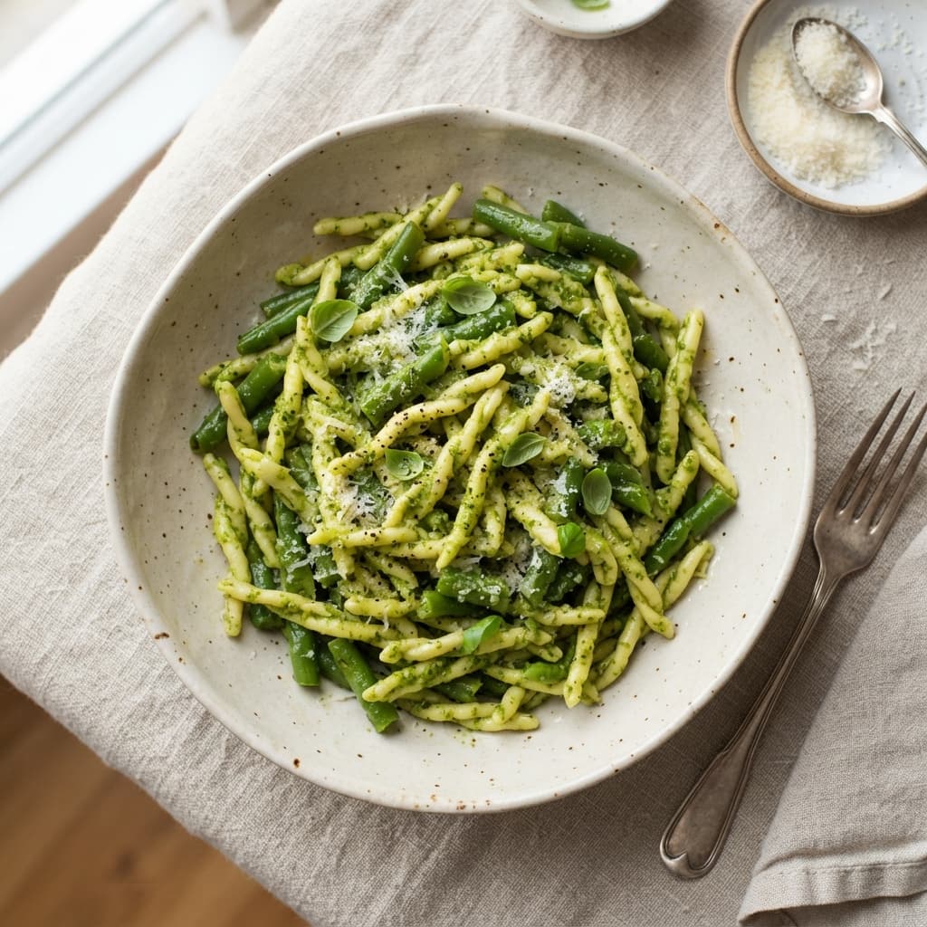 Hand-Rolled Trofie with Basil Pesto & Green Beans