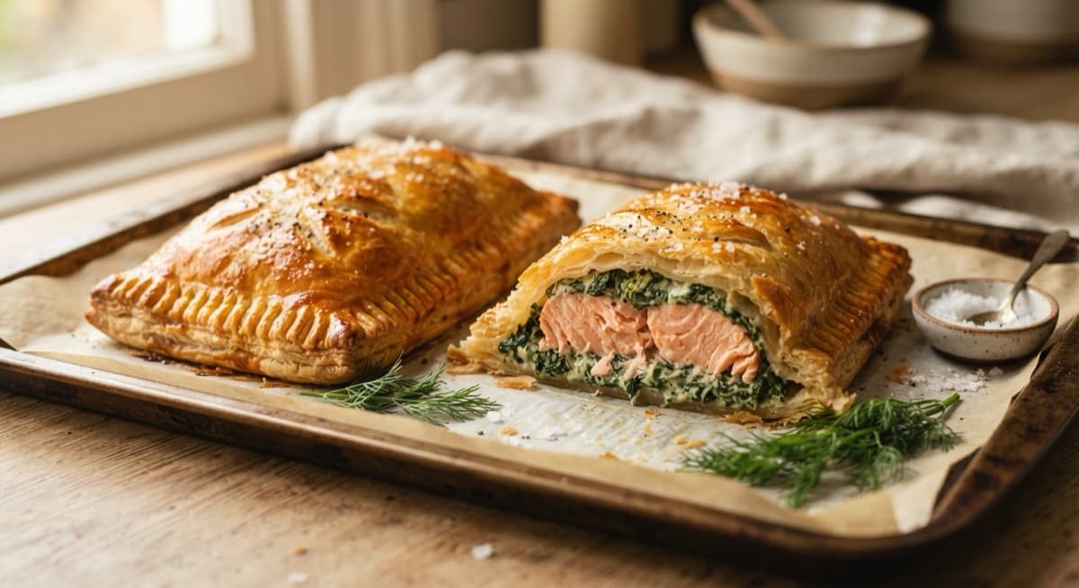 Salmon and Creamed Spinach Pastry Parcels